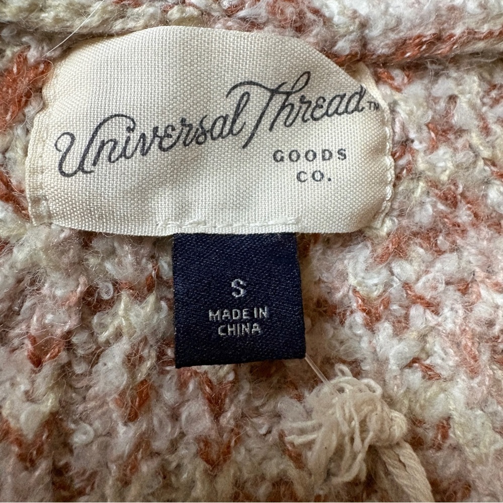 Universal Thread S Cream Rust Marled Chenille Puff Sleeve V Neck Sweater - Picture 3 of 4